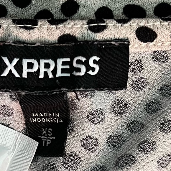 EXPRESS Top Puff Sleeve Polka Dot Sweetheart Neckline Black Gray XS - Picture 8 of 10